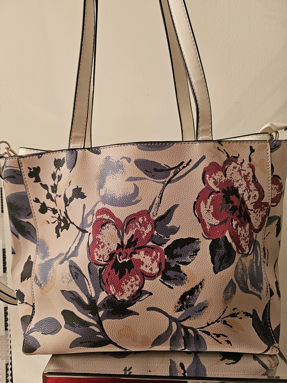 COMPANY Floral Tote Bag in Blush with Red Accent